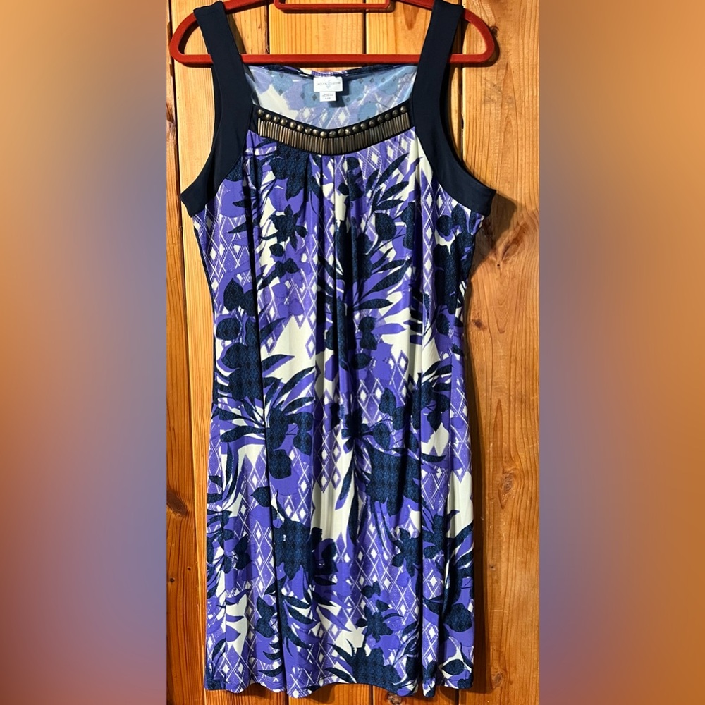Jaclyn Smith Dress Purple & Navy Floral Print Size Large